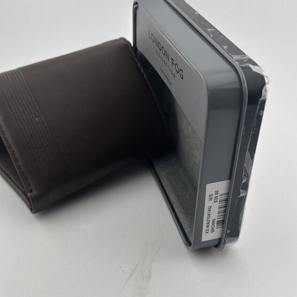 London Fog Mens Brown Bifold Genuine Leather Wallet with Box NEW
